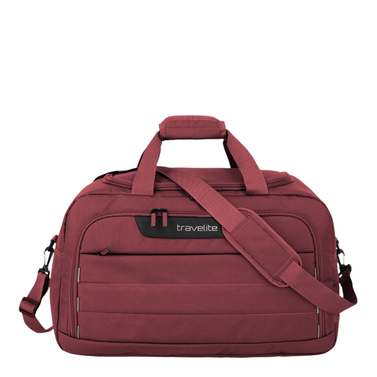 Lieblingstasche Skaii weekender bag in burgundy with top handles, adjustable shoulder strap, and front zip pocket