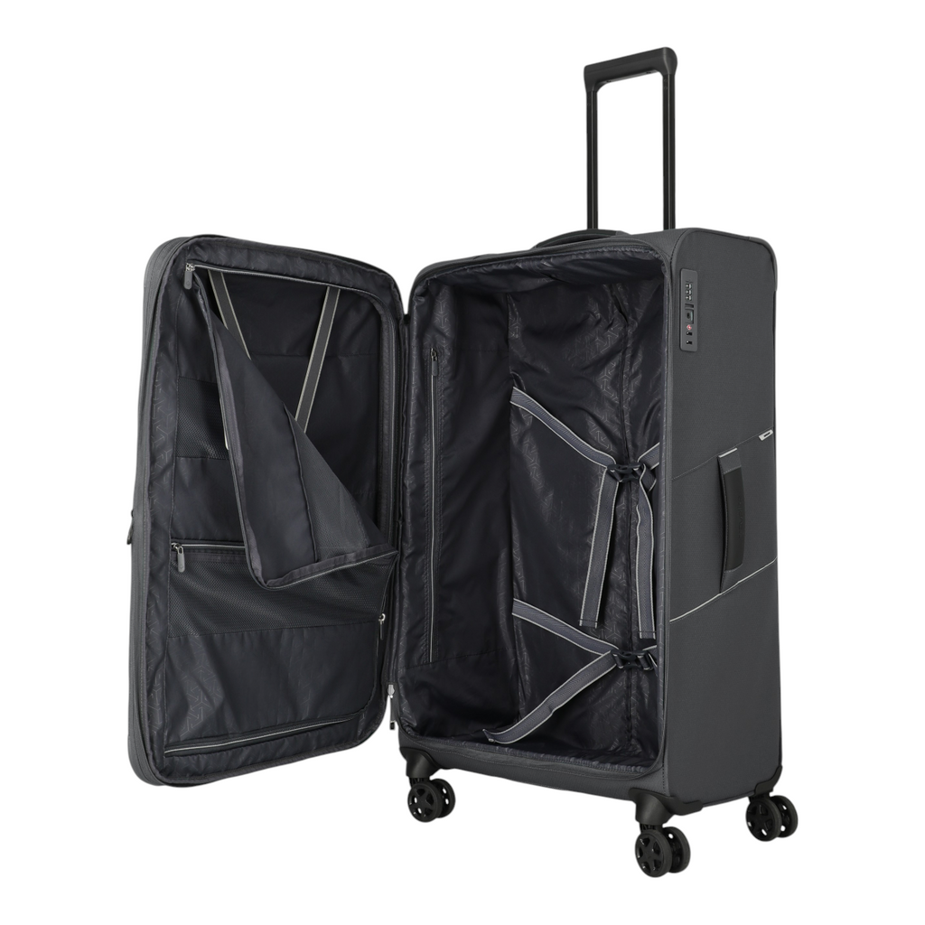 Lieblingstasche Skaii large expandable 4-wheel trolley suitcase in dark grey with open interior compartments
