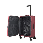 Lieblingstasche Skaii 4-wheel expandable medium trolley suitcase in dark red with open interior and packing straps