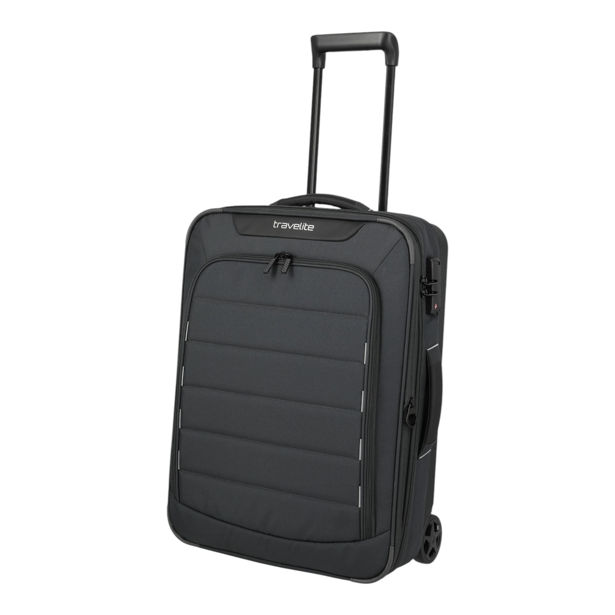 Lieblingstasche Skaii Trolley 2W Hybrid S in black with a quilted front panel, telescopic handle, and two wheels.