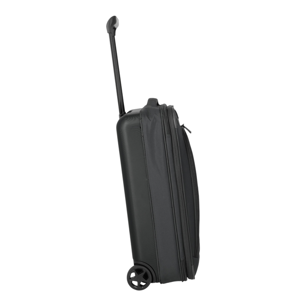 Lieblingstasche Skaii Trolley 2W Hybrid S in black with a retractable handle and two wheels, side view