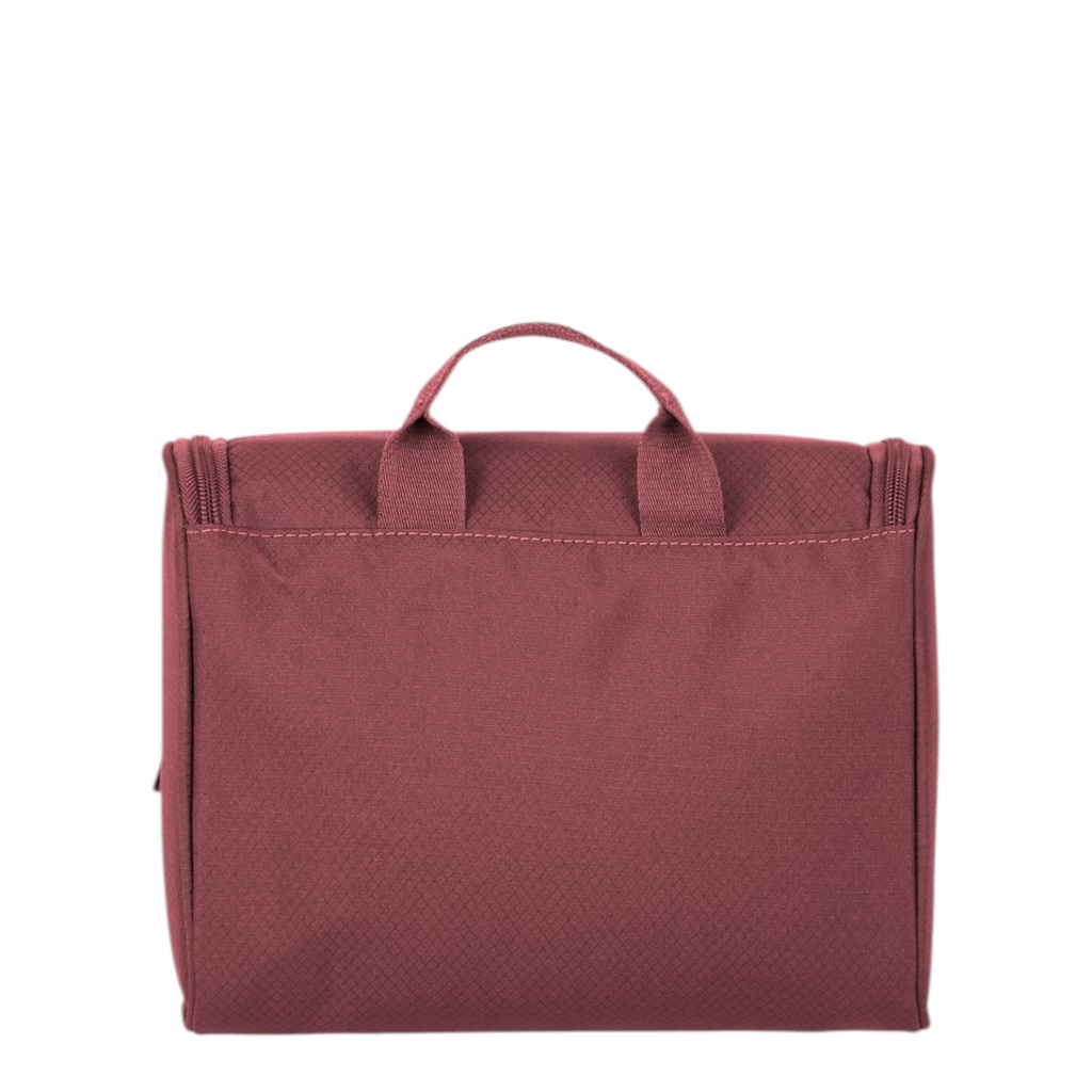 Lieblingstasche Skaii toiletry bag in dark red fabric with a top carry handle against a white background