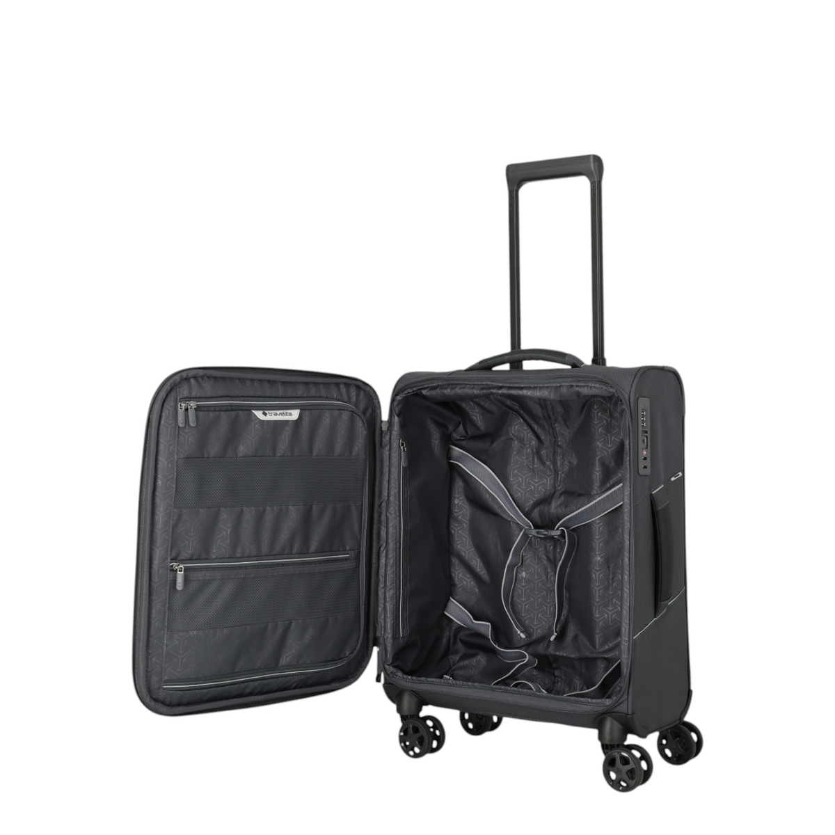 Lieblingstasche Skaii Trolley 4W S in black with open interior, mesh pockets, and packing straps