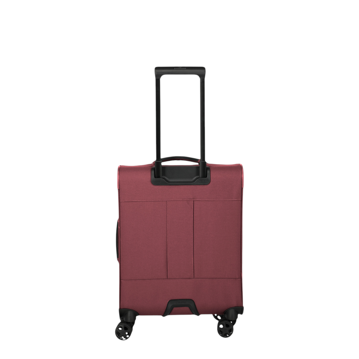 Lieblingstasche Skaii Trolley 4W S in dark red with a telescopic handle and four spinner wheels, back view.