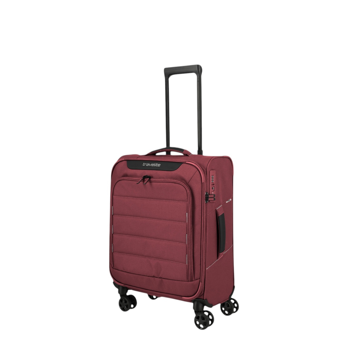 Lieblingstasche Skaii Trolley 4W S in dark red with four wheels, telescopic handle, and front zippered pocket.