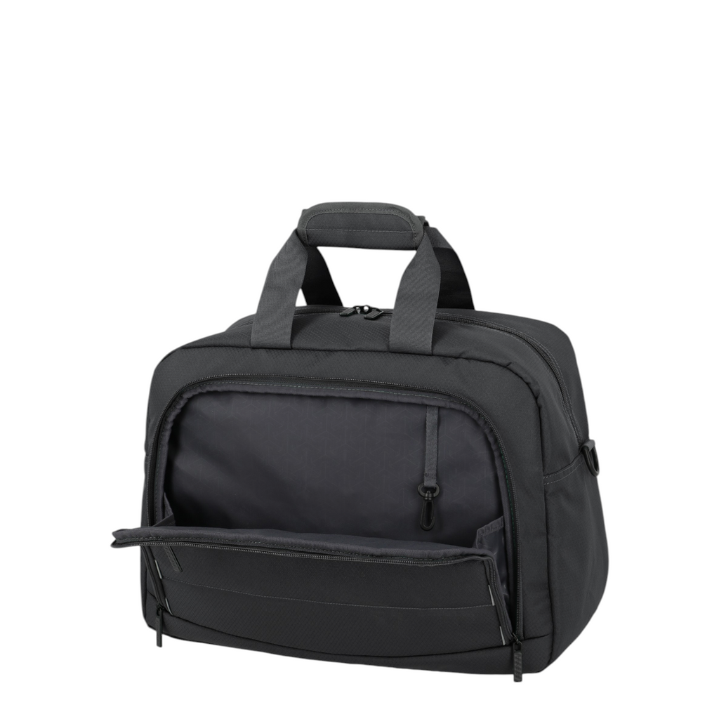 Lieblingstasche Skaii Weekender black travel bag with a front zippered pocket and sturdy top carry handles
