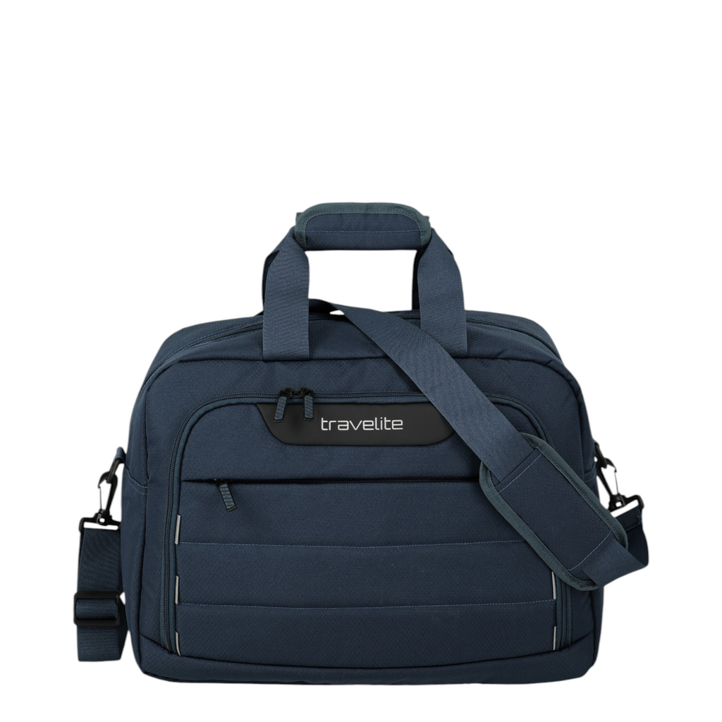 Lieblingstasche Skaii Weekender travel bag in navy blue with top handles, shoulder strap, and front zip pocket.