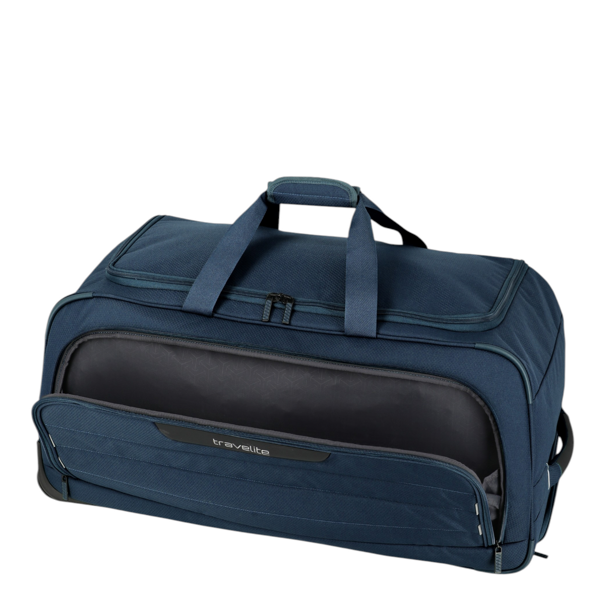 Lieblingstasche Skaii Wheeled Duffle M in navy blue with a front zippered pocket and durable travel construction