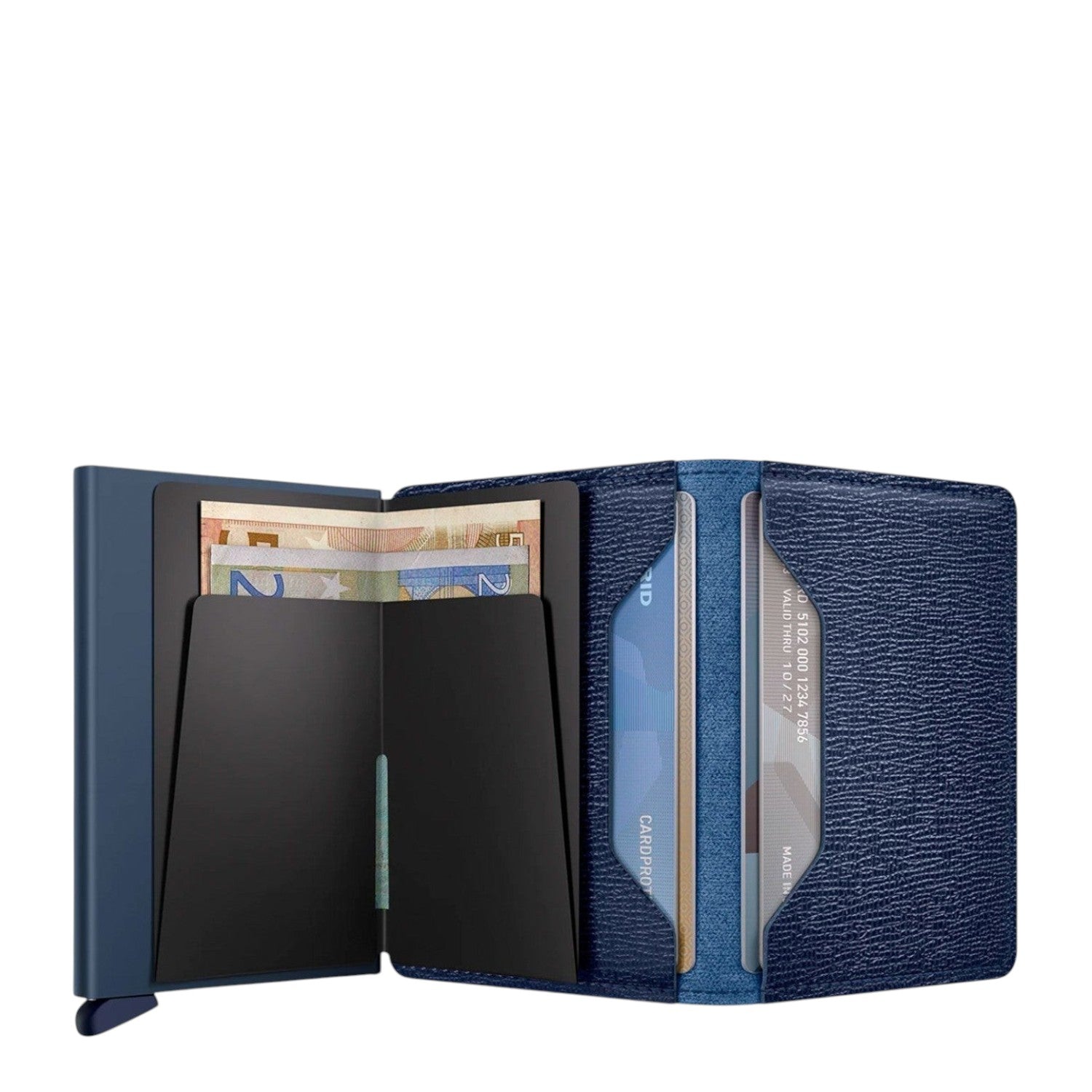 Lieblingstasche Secrid Slimwallet in navy blue leather with card protector mechanism and interior banknote storage