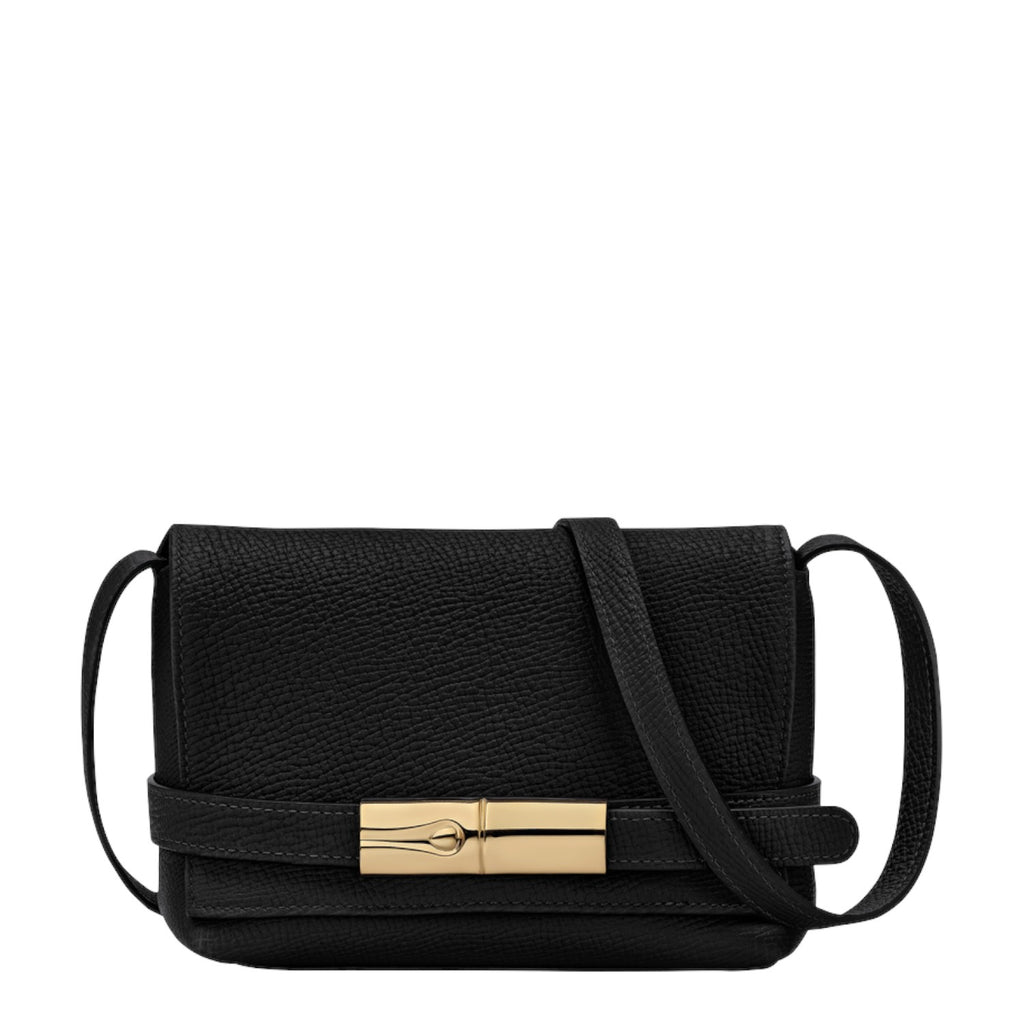 Lieblingstasche Le Smart Flow small black leather crossbody bag with a gold-tone metal clasp closure