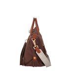 Lieblingstasche Sofia M brown suede handbag with braided leather handles and tassel detail.