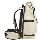 Lieblingstasche Tall41 beige rolltop travel backpack with padded shoulder straps and side view