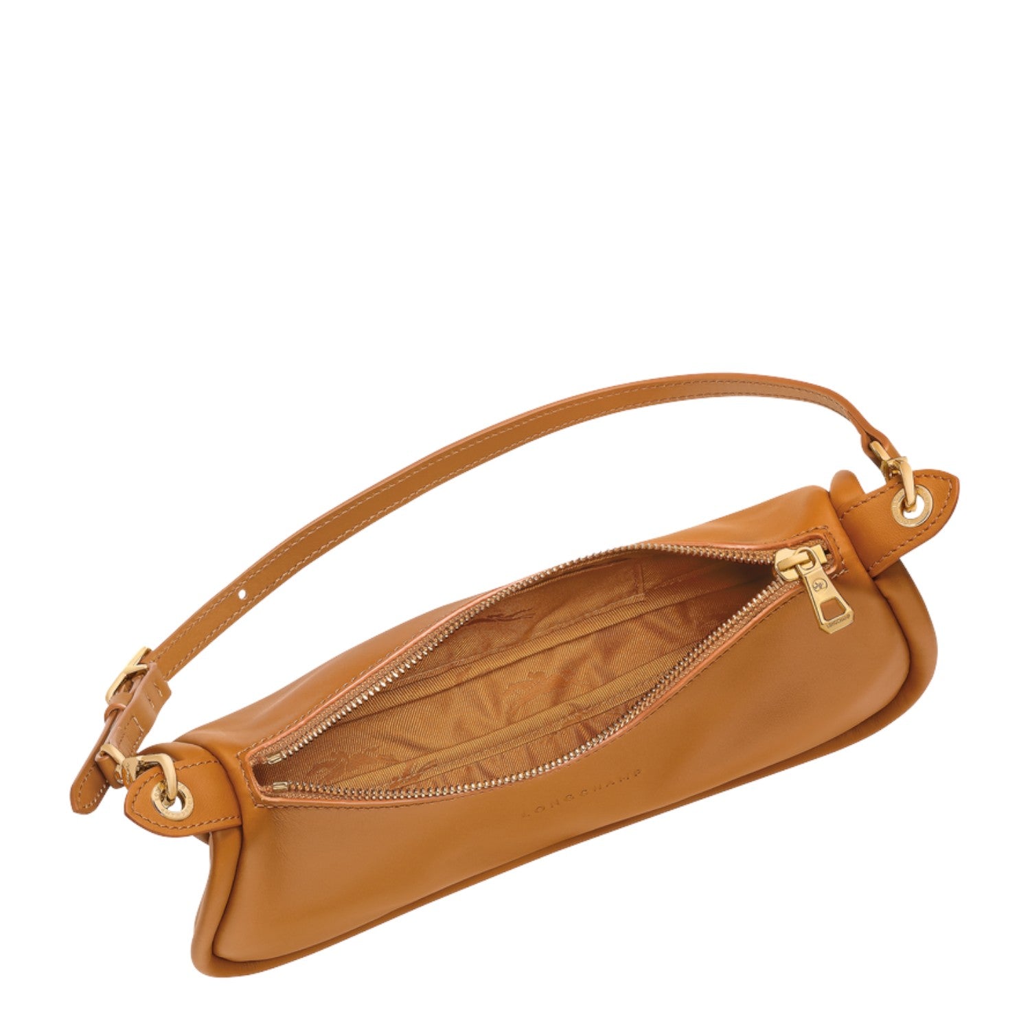 Lieblingstasche Looong Schultertasche S in tan leather with gold-tone hardware and a zippered top opening