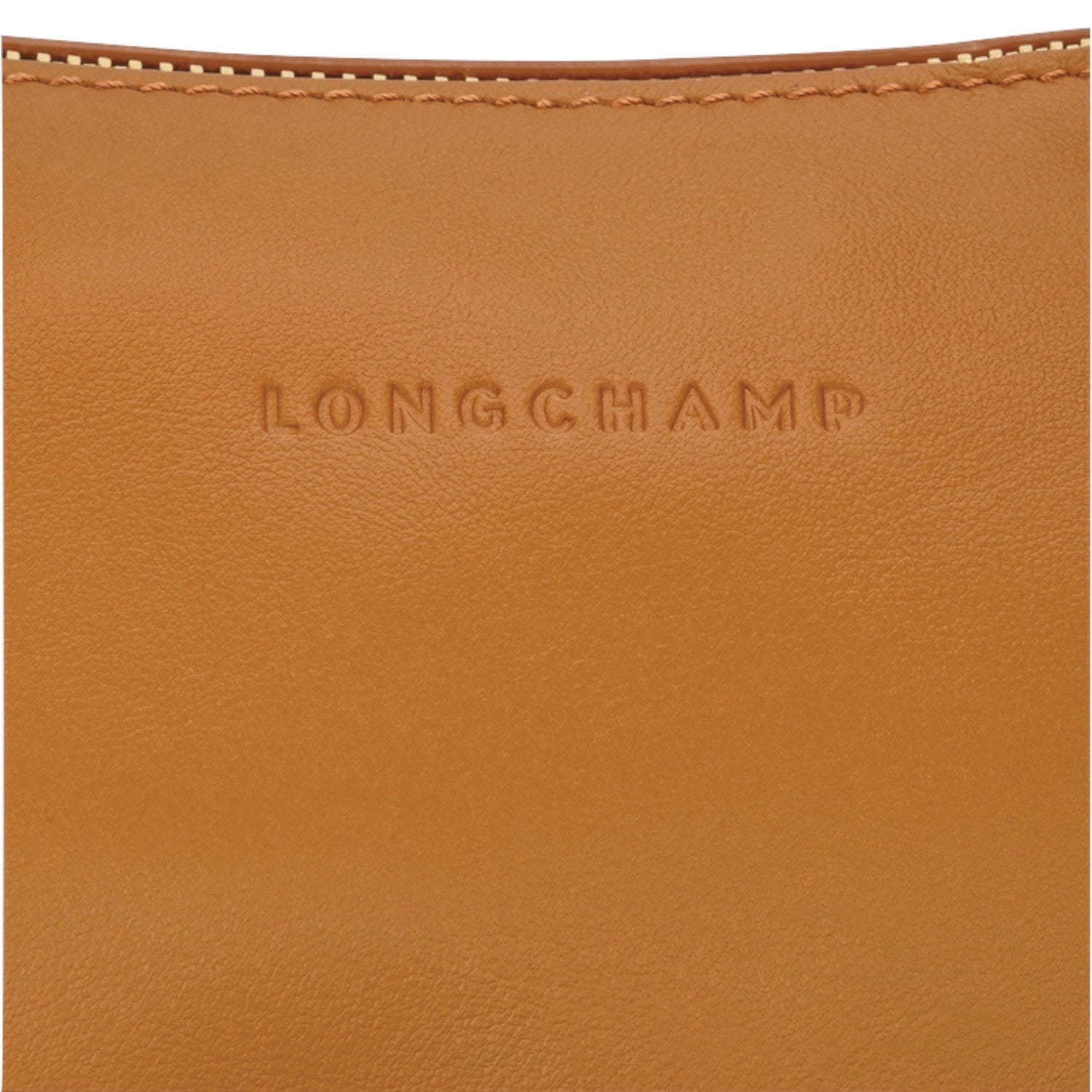 Lieblingstasche tan leather shoulder bag with embossed Longchamp logo detail