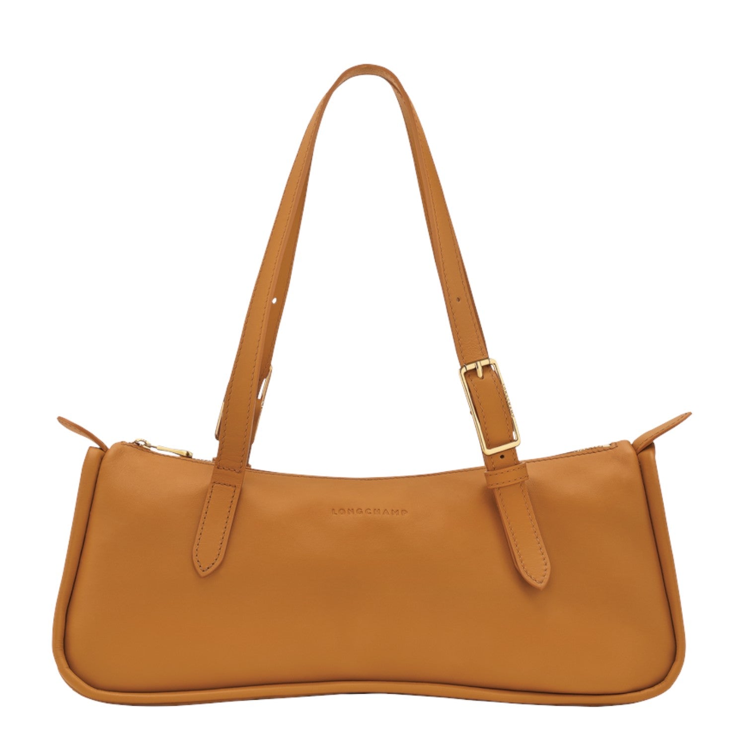 Lieblingstasche tan leather shoulder bag with adjustable buckle strap and zip closure