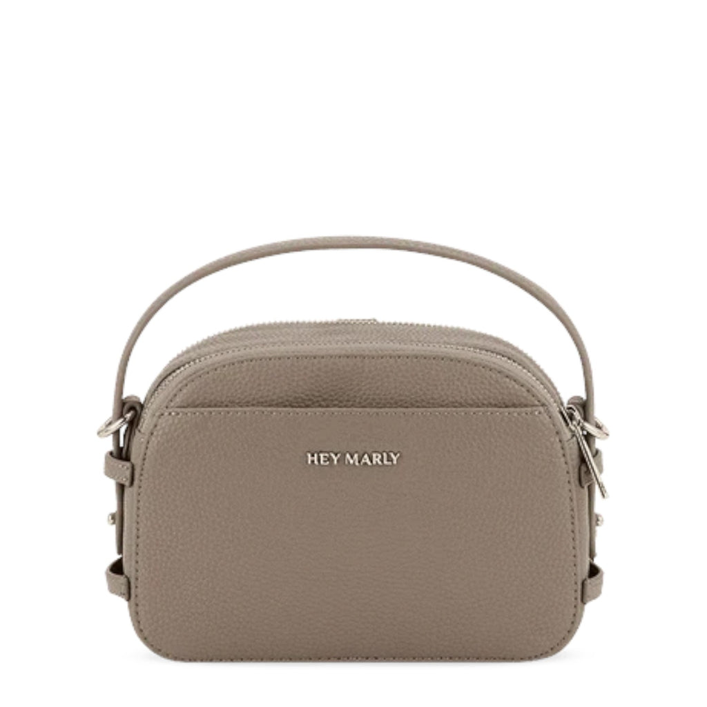 Lieblingstasche Style Mate taupe pebbled leather crossbody bag with top handle and silver hardware