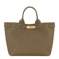 Lieblingstasche Le Smart Flow L handbag in taupe grained leather with gold-tone metal clasp closure.
