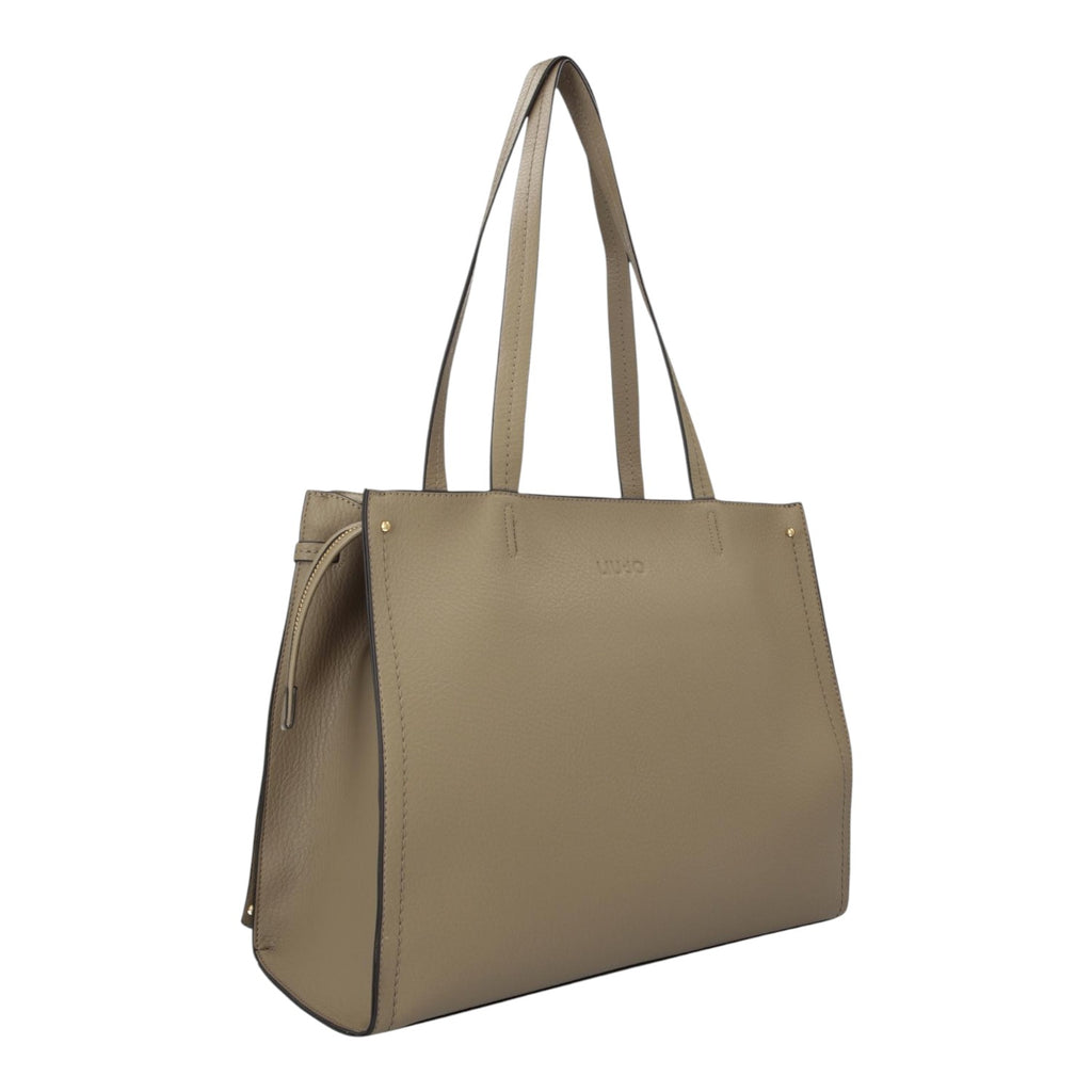 Lieblingstasche Tote L in taupe with a pebbled leather texture and slim shoulder straps