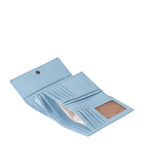 Lieblingstasche Thyme light blue leather wallet with multiple card slots and an open interior view