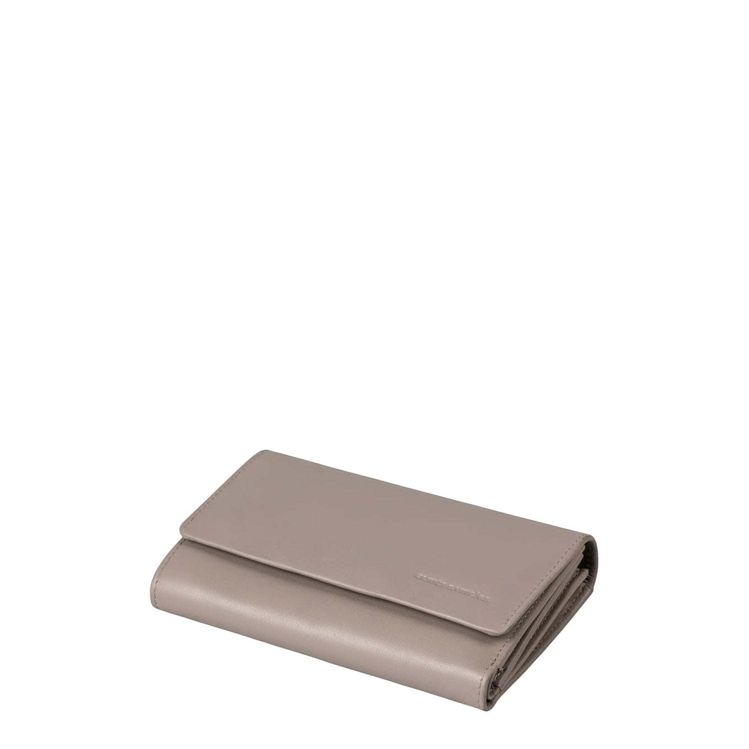 Lieblingstasche Thyme wallet in taupe leather with a fold-over flap and embossed logo detail