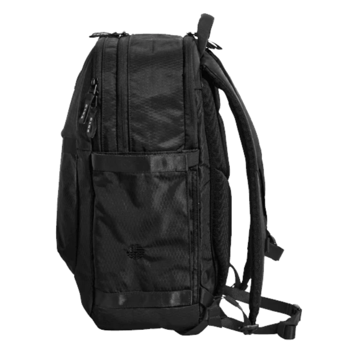 Lieblingstasche Tidy22 black business backpack with side view, featuring water-resistant recycled fabric and laptop compartment.
