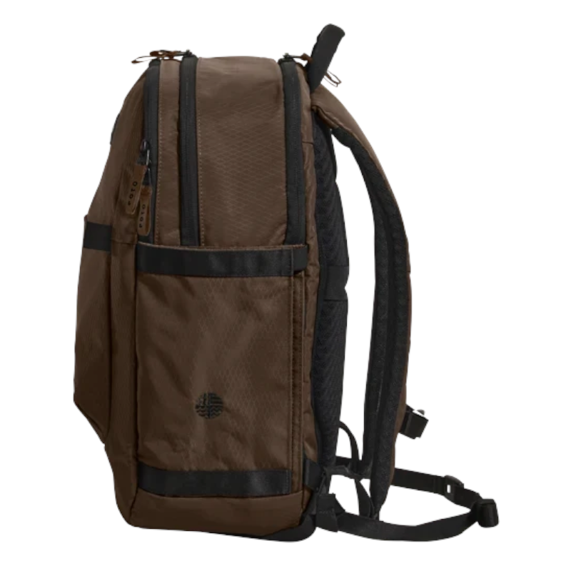 Lieblingstasche Tidy22 brown business backpack with side view, featuring recycled water-resistant material.