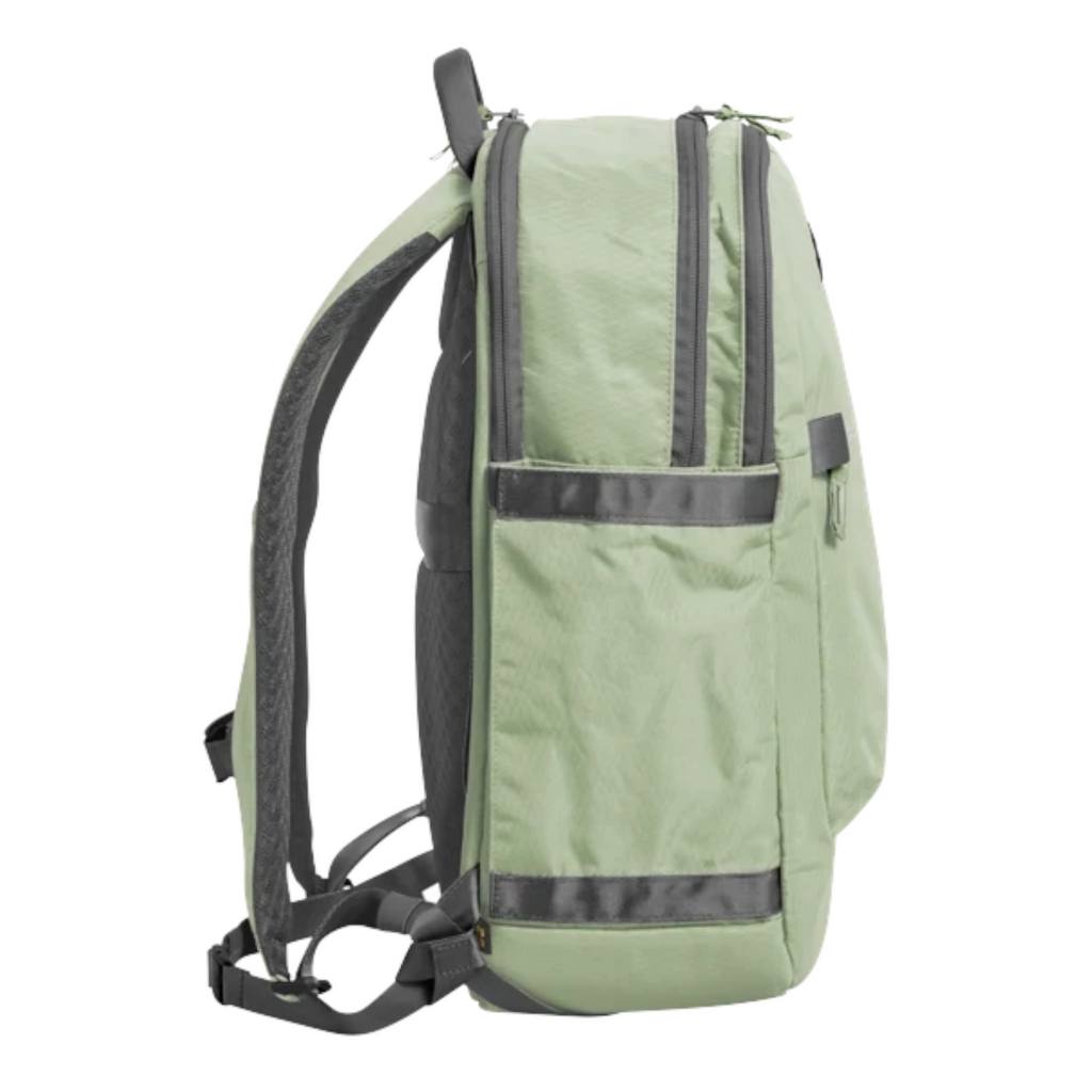 Lieblingstasche Tidy22 sage green business backpack with side view, padded straps, and water-resistant fabric.