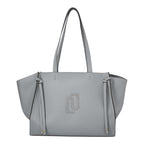 Lieblingstasche Tote L in light grey pebbled faux leather with side tie details and central stitched logo emblem