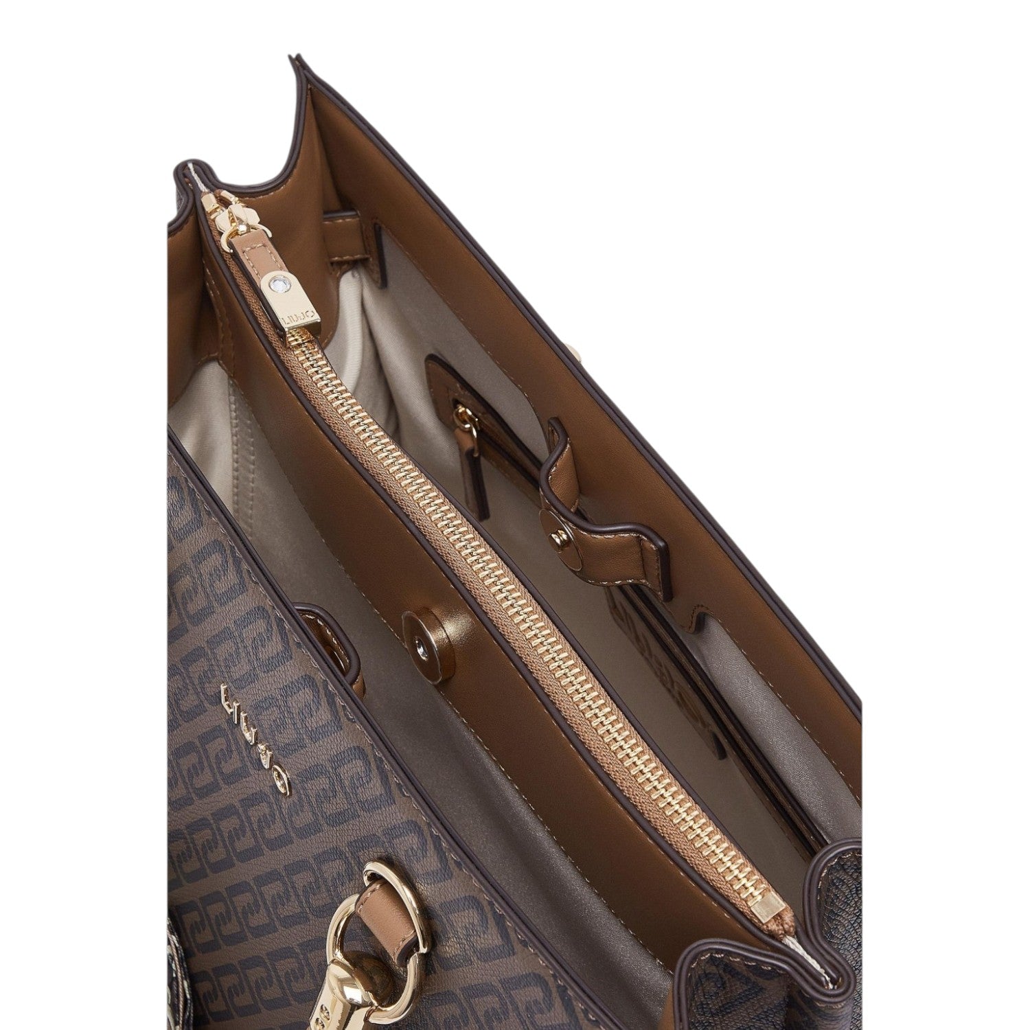 Lieblingstasche Tote M brown monogram handbag interior with gold zipper and magnetic closure