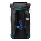 Lieblingstasche Trip Pack black backpack with ergonomic mesh back panel, teal straps, and blue logo detailing