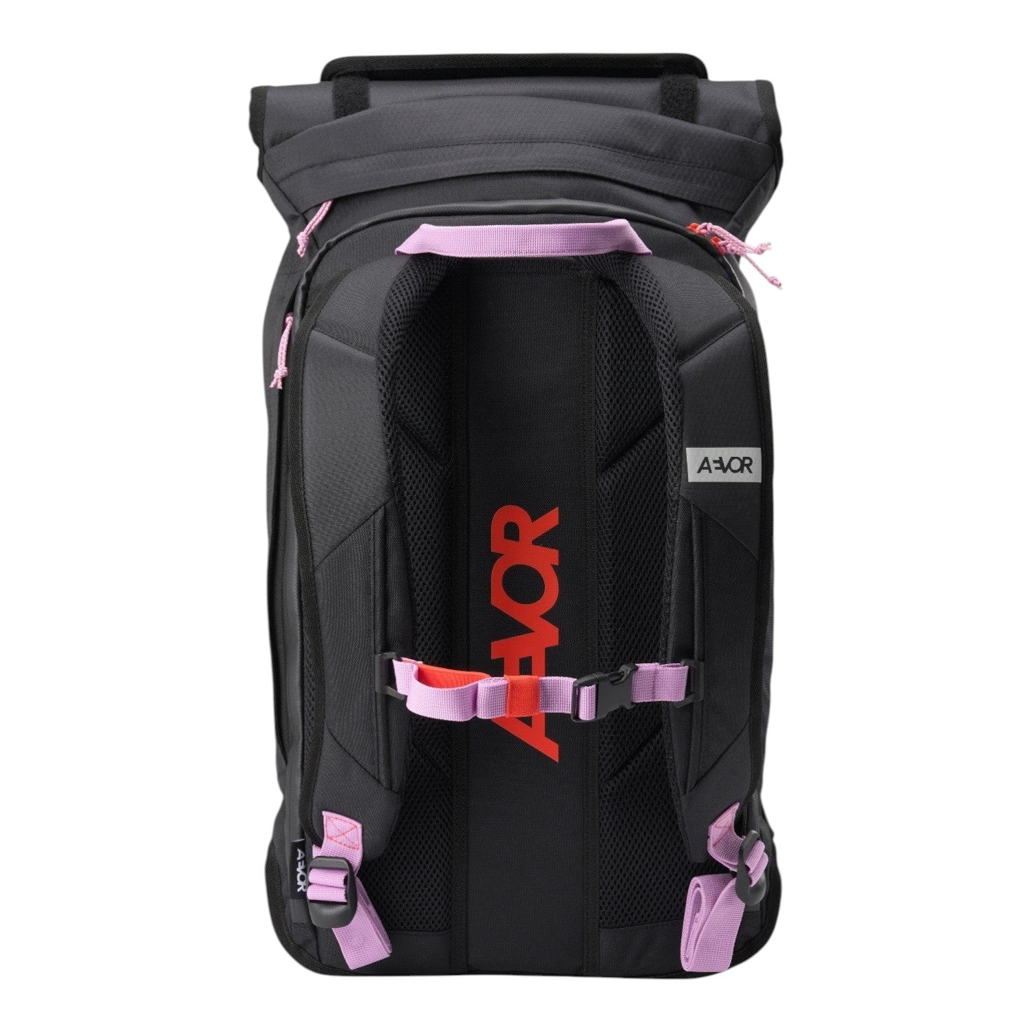Lieblingstasche Trip Pack backpack in black with pink accents, featuring adjustable straps and breathable back panel.