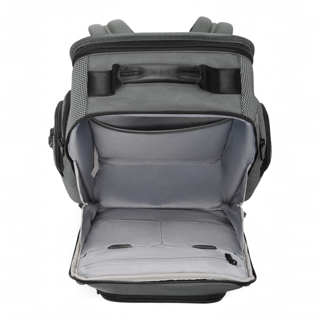 Lieblingstasche Tumi Alpha Brief Pack backpack with open main compartment showing grey interior lining