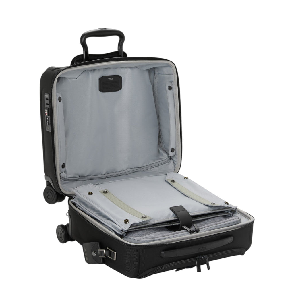 Lieblingstasche Tumi Alpha compact carry-on suitcase in black with open interior featuring grey lining and dividers