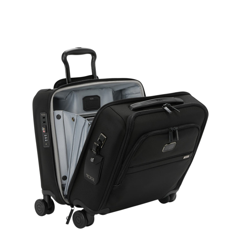 Lieblingstasche Tumi Alpha black compact carry-on suitcase with open front compartment and integrated TSA lock