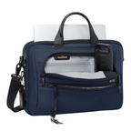 Lieblingstasche Tumi Alpha medium 15-inch navy blue ballistic nylon briefcase with laptop and water bottle inside
