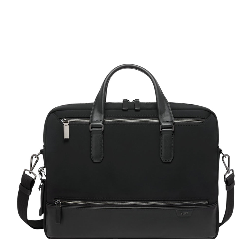 Lieblingstasche Tumi Harrison Avondale black nylon top zip briefcase with leather trim and adjustable shoulder strap