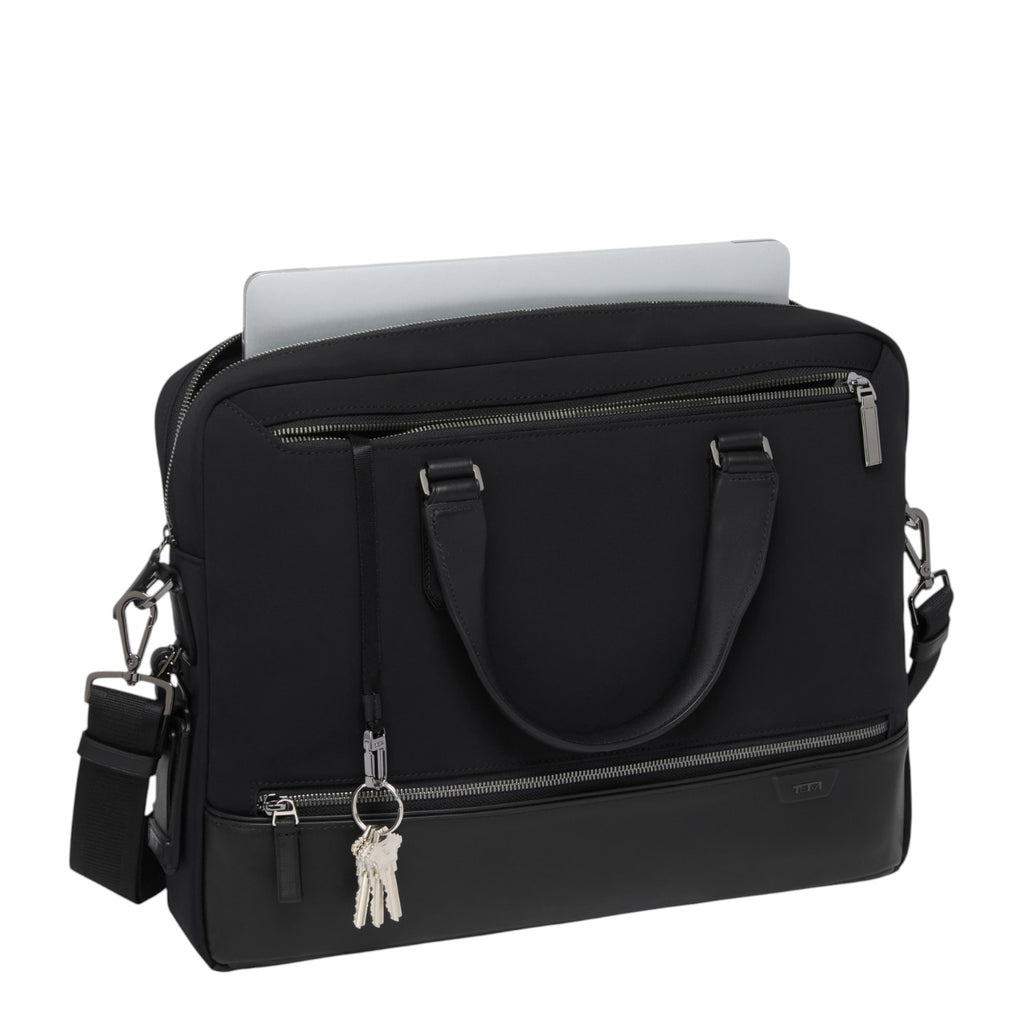 Lieblingstasche Tumi Harrison Avondale black nylon top zip briefcase with laptop inside and silver hardware