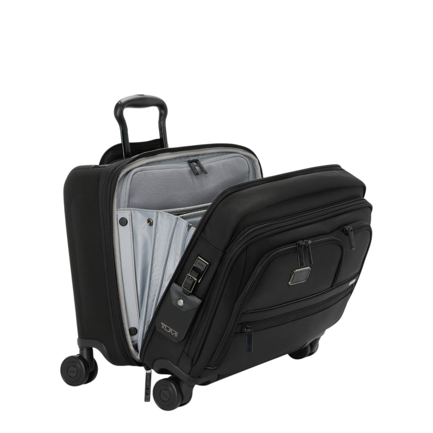 Lieblingstasche Tumi Alpha DLX black wheeled laptop brief with open interior compartments and telescopic handle