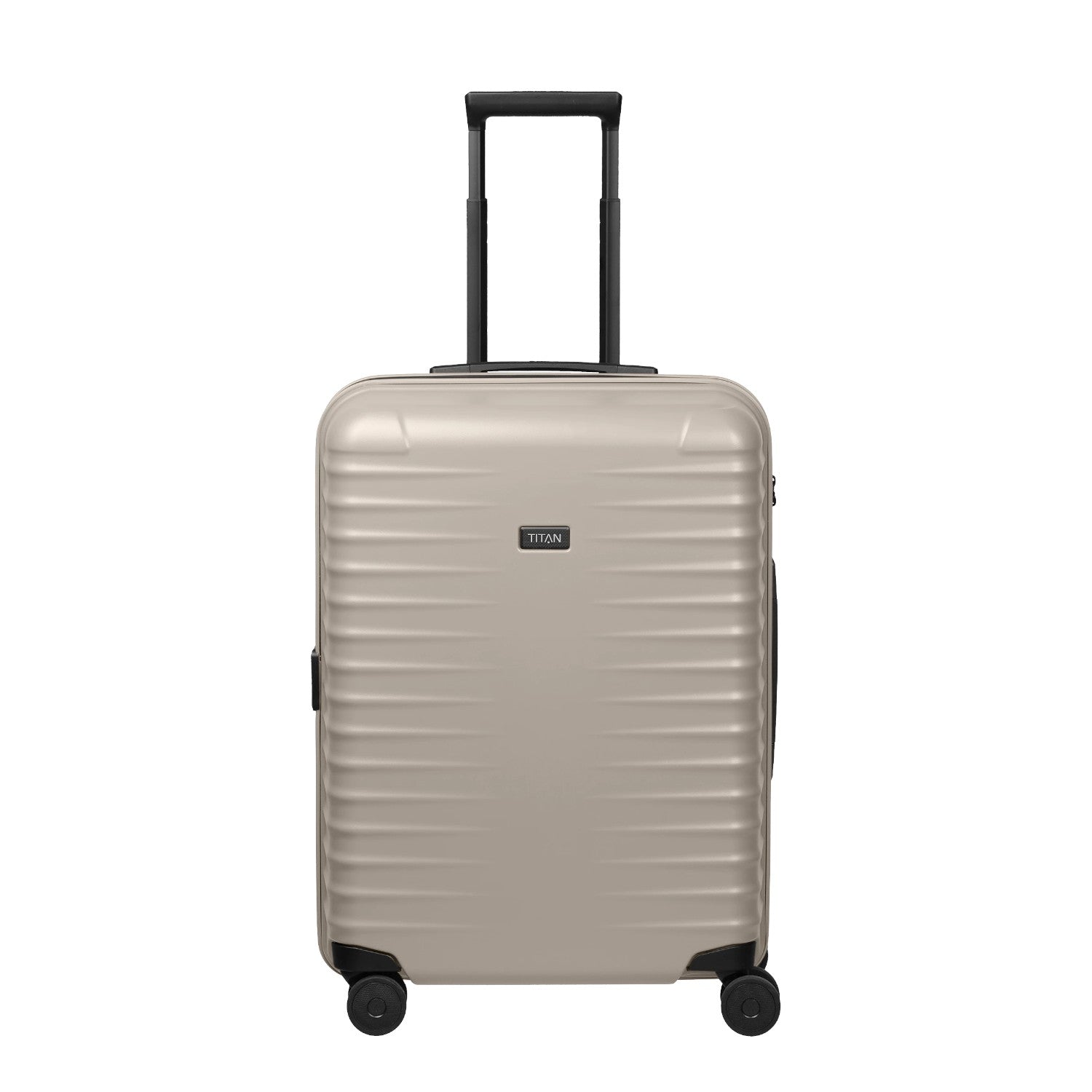 Lieblingstasche UPGRADE 4w Trolley M in beige with a hard shell, telescopic handle, and four smooth-rolling wheels.