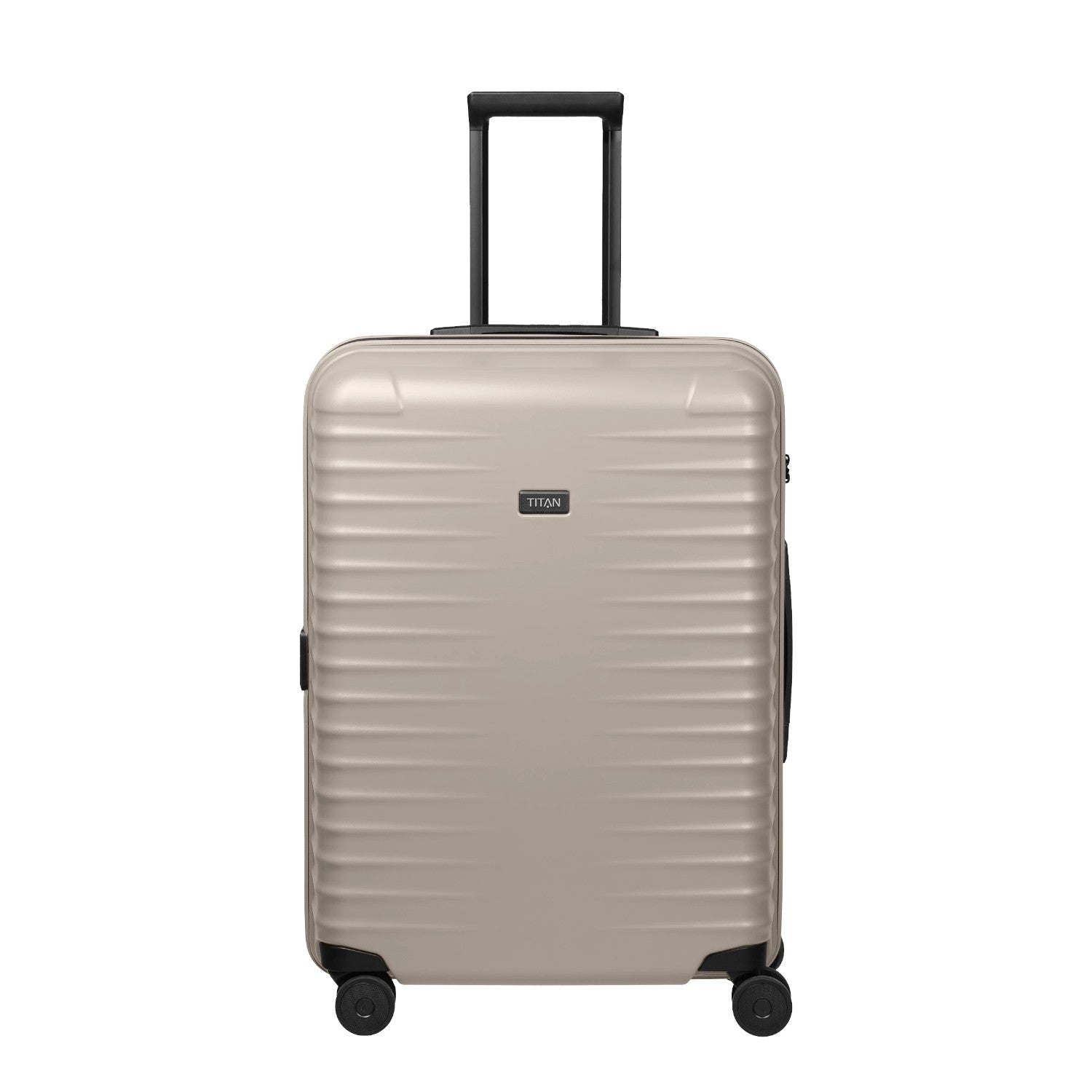 Lieblingstasche UPGRADE 4w Trolley M+ in beige with a hard shell, telescopic handle, and four spinner wheels.