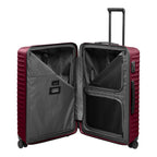 Lieblingstasche UPGRADE 4w Trolley L in burgundy with open interior featuring zippered mesh compartments and lining.