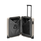 Lieblingstasche UPGRADE 4w Trolley S23 in beige, shown open to reveal the grey lined interior and mesh compartments.