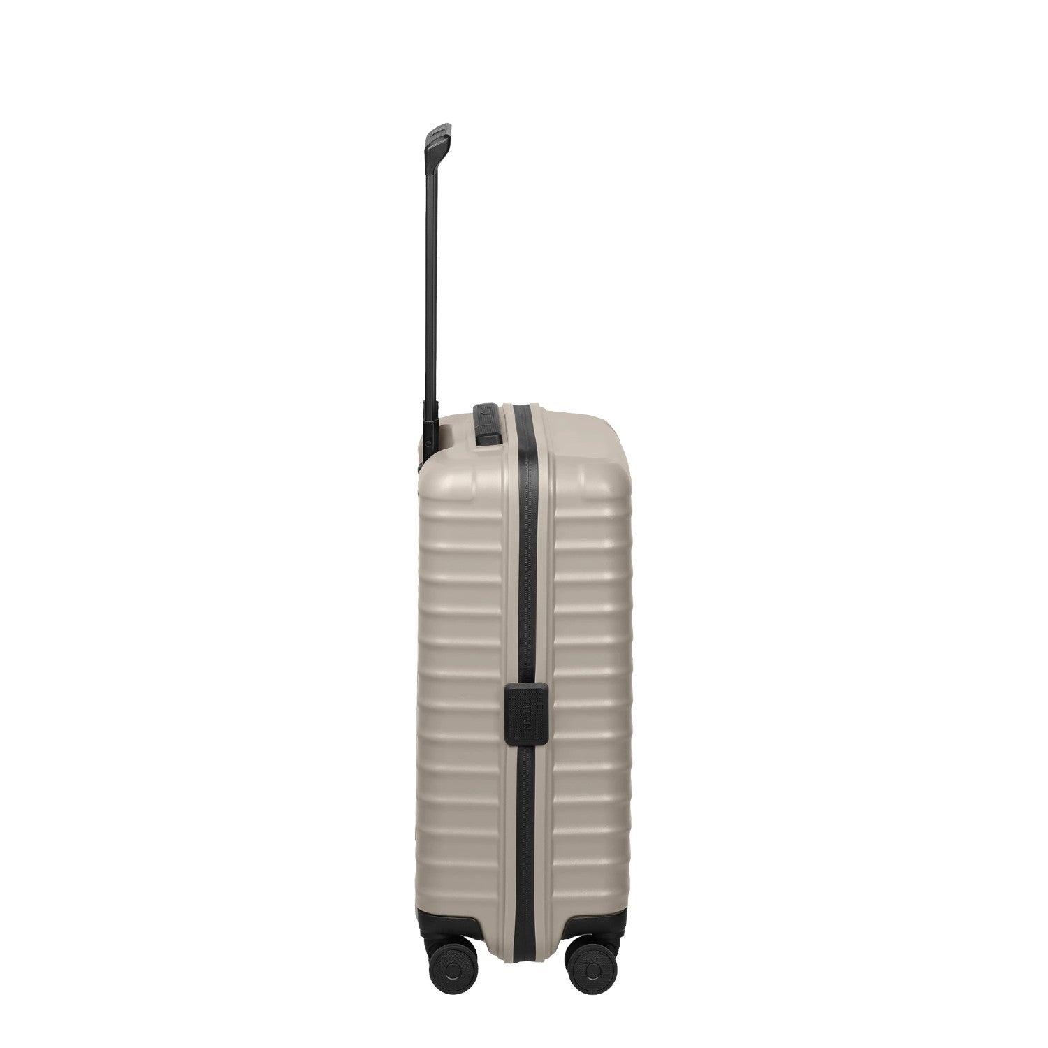 Lieblingstasche UPGRADE 4w Trolley S20 in beige with a hard shell, black trim, and telescopic handle side view