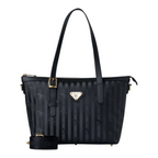 Lieblingstasche Vallon small black shopper bag with monogram pattern, gold hardware, and detachable shoulder strap.