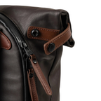 Lieblingstasche Wakayama dark brown backpack detail with leather accents and black zipper closure