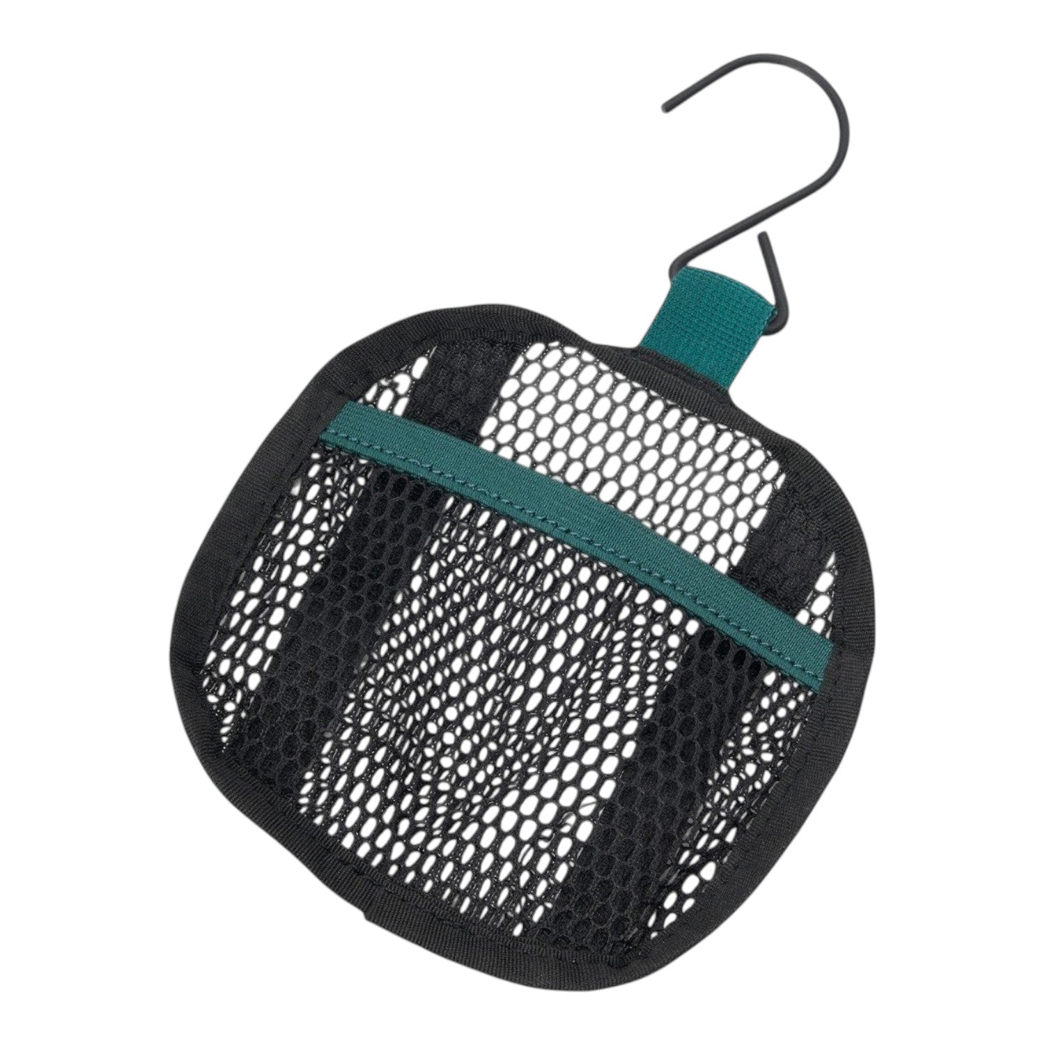 Lieblingstasche Wash Pack featuring a black mesh toiletry bag with a green trim and a convenient hanging hook.