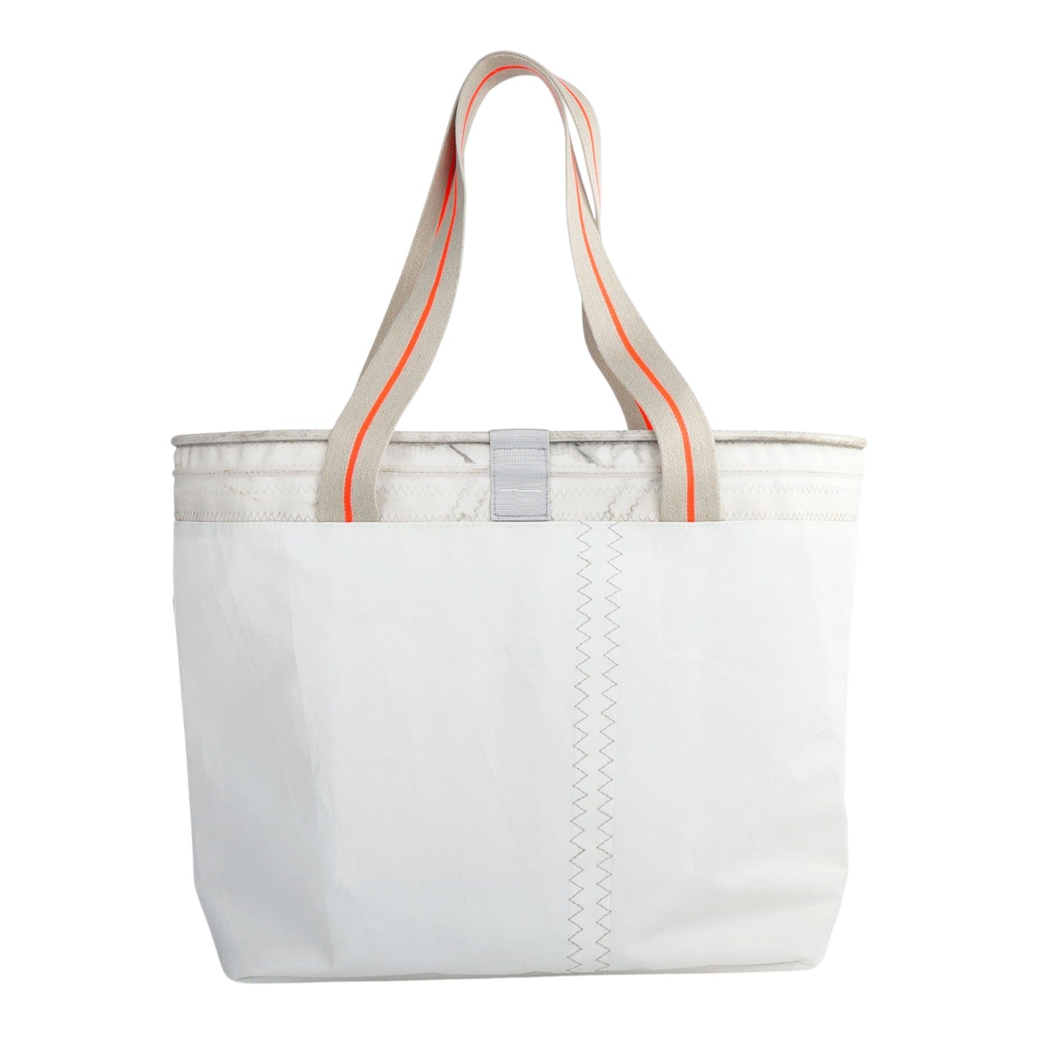 Lieblingstasche white tote bag with orange and grey striped handles, made from durable sailcloth material.