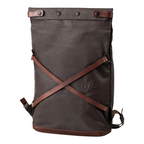 Lieblingstasche Yokohama dark brown roll-top backpack with leather cross-strap detailing and embossed logo