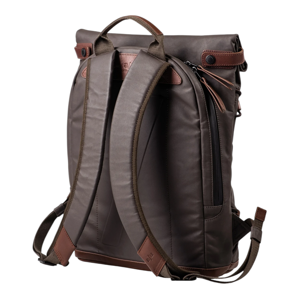 Lieblingstasche Yokohama dark brown rolltop backpack with leather accents and adjustable padded shoulder straps