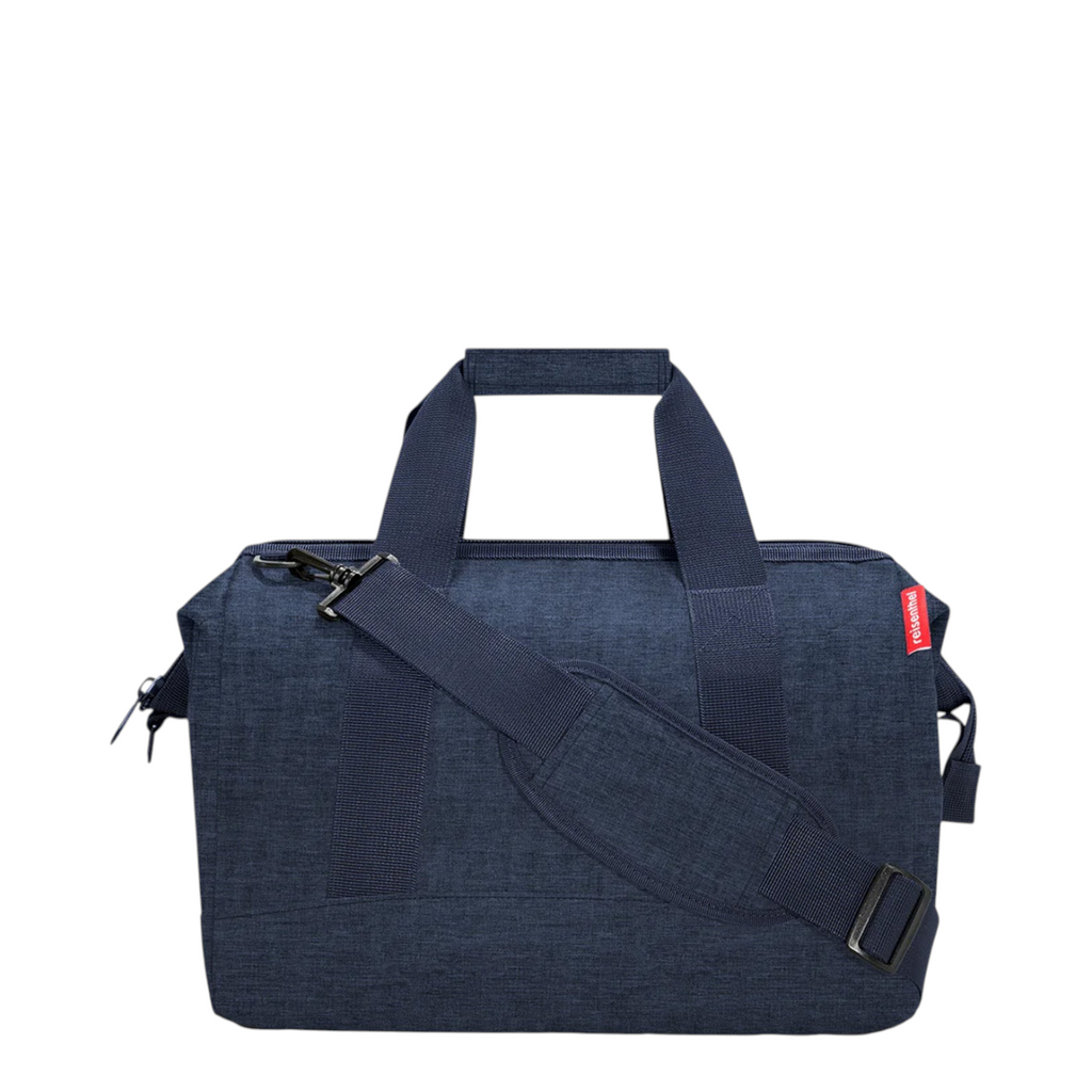 Lieblingstasche Allrounder M travel bag in dark blue heathered fabric with sturdy handles and shoulder strap